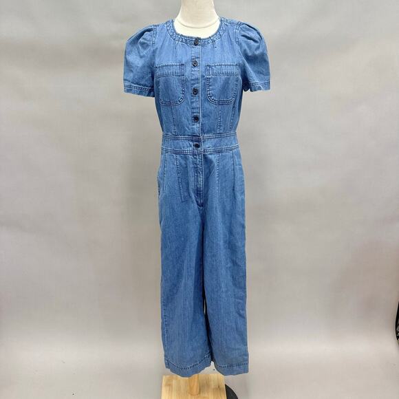J. Crew Point Sure Patch-pocket utility jumpsuit in indigo denim Size 4 Wide Leg - Picture 1 of 16
